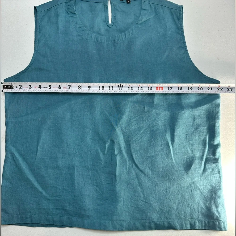 Quince Women 100% European Linen Sleeveless Spring Tank Top Teal Lg Mineral Blue - Picture 10 of 14